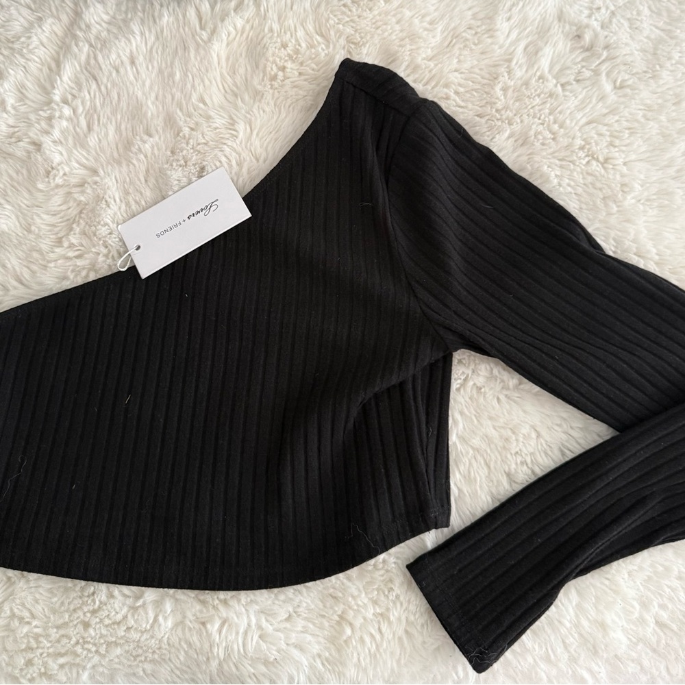 Lovers + Friends Black Ribbed One-Shoulder Top